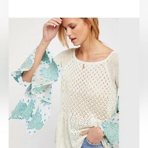 Free People Pointelle Breeze Bell Sleeve Tunic Small, Boho, fairy, feminine sexy